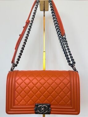 CHANEL Lambskin Medium Boy Flap Bag in Orange